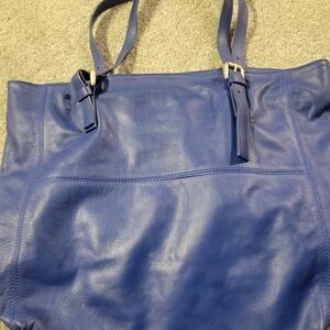Garnet Hill Blue Leather Tote with Adjustable Straps